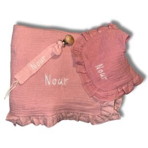 Coffret cadeau Bébé fille Brodée à personnaliser rose pale